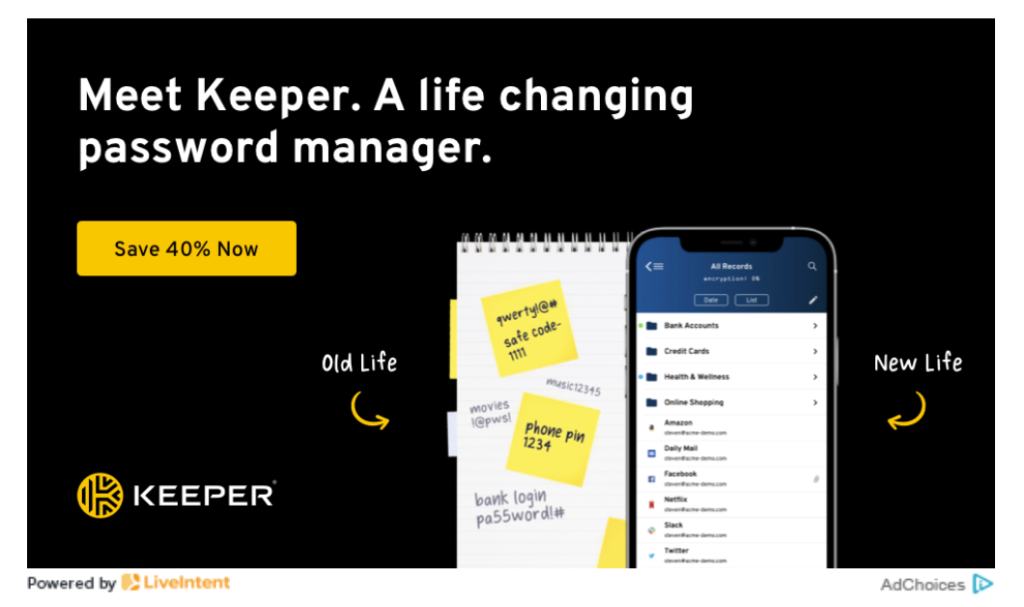 A screenshot for an actual email ad for a password manager.