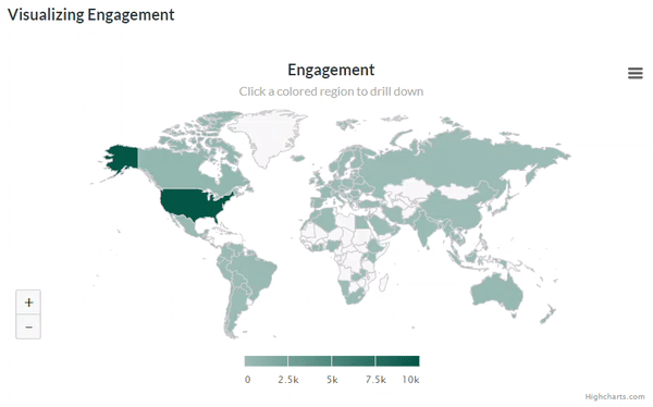 Gif showing how you can zoom in on the geographic data, from choosing the country (US) to the state (Virginia).