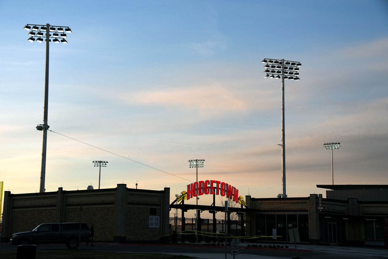 Image shows the Hodgetown ballpark in Amarillo at dusk