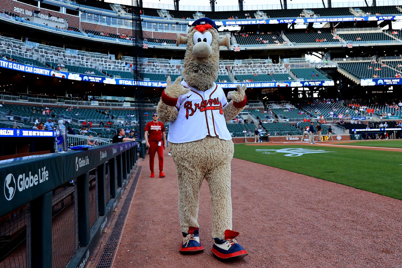 Blooper, the Braves Mascot, poses for the camera