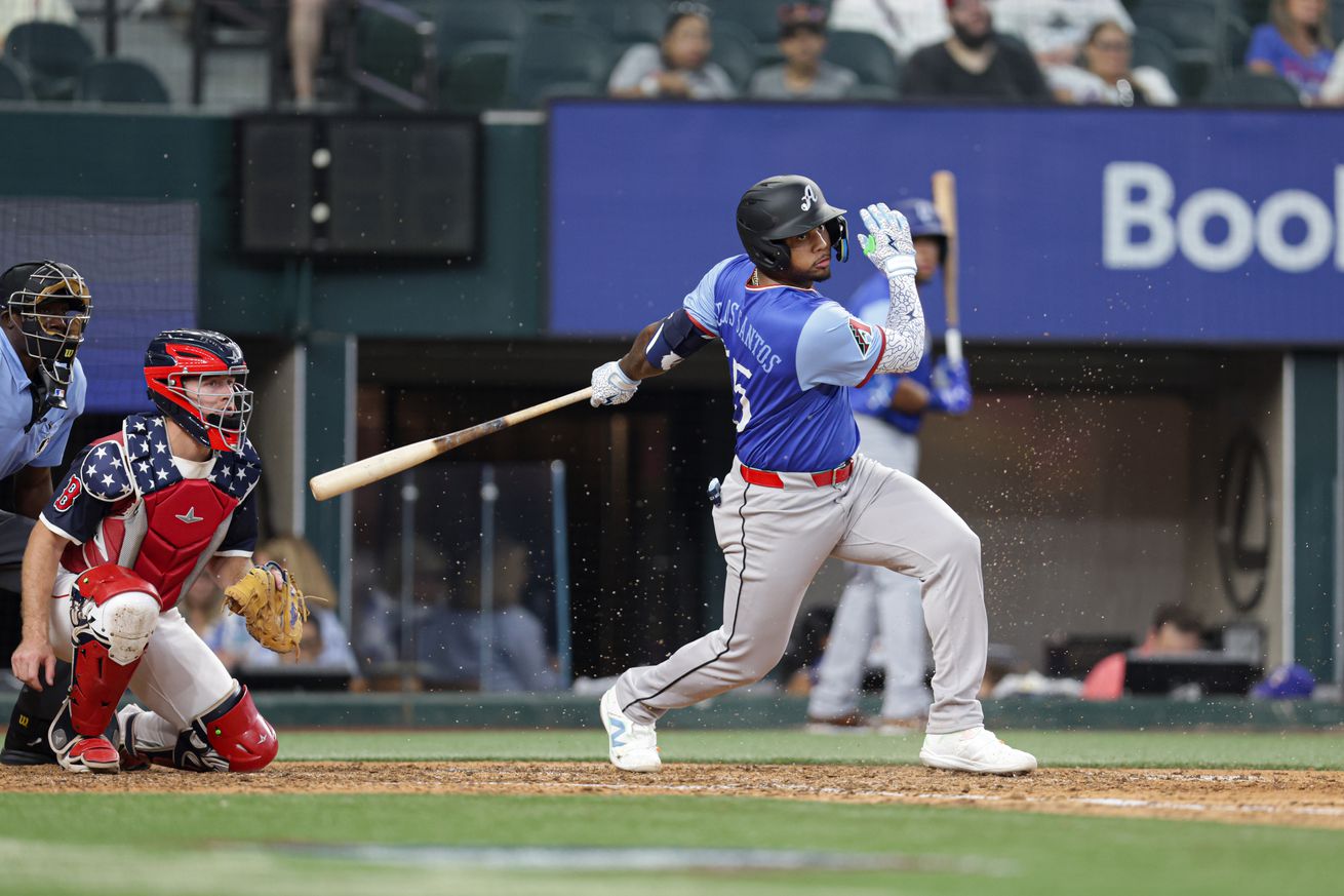 Deyvison De Los Santos bats during the 2024 All-Star Futures Game
