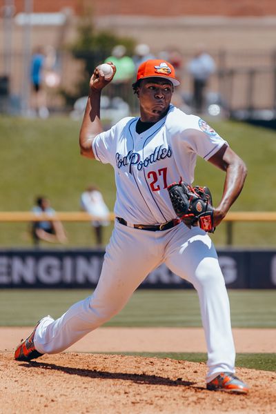 Jose Cabrera delivers a pitch for the Amarillo Sod Poodles against the Frisco RoughRiders on June 1, 2025