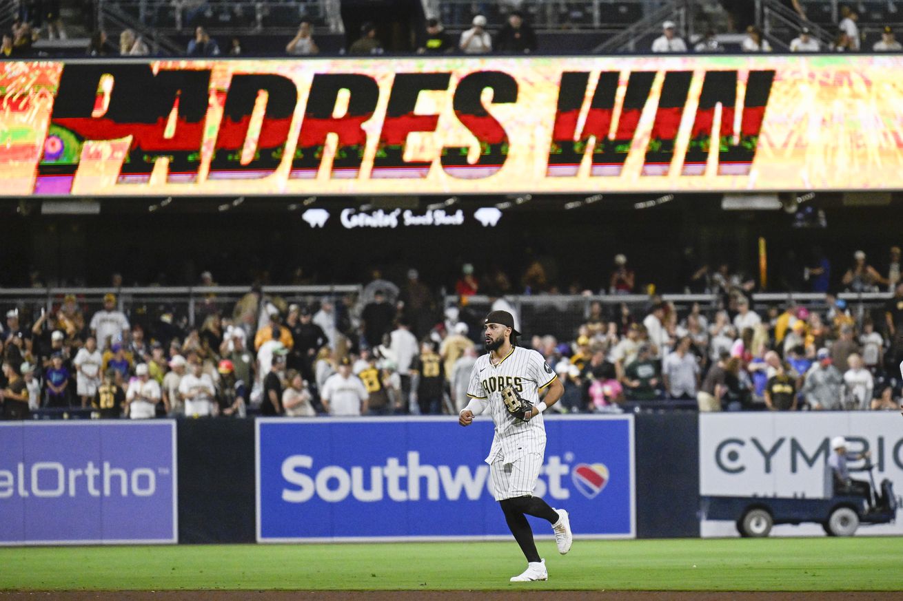 San Diego Padres right fielder Fernando Tatis Jr. (23) leaves the field after Padres defeated the Arizona Diamondbacks at Petco Park